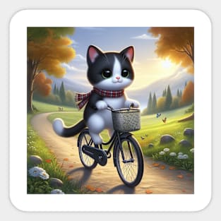 Cute cat on a bike Sticker